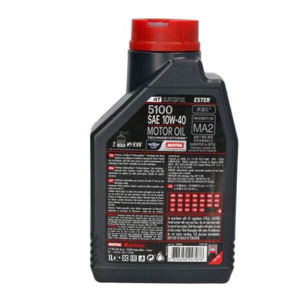 OLEJ DO SILNIKÓW 4T SAE 10W40 MOTUL 5100 1L SM JASO MA-2 PÓŁSYNTETYCZNY