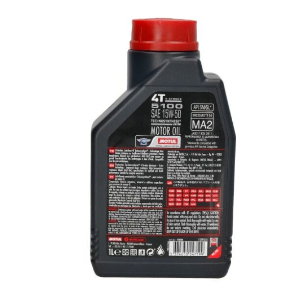 OLEJ DO SILNIKÓW 4T SAE 15W50 MOTUL 5100 1L SM JASO MA-2 PÓŁSYNTETYCZNY