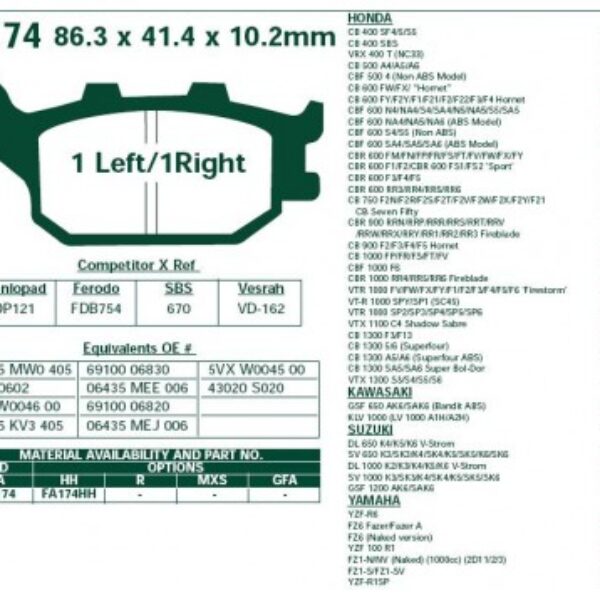 Klocki Hamulcowe EBC FA174 HONDA CRF CB CBF CBR VTR VT