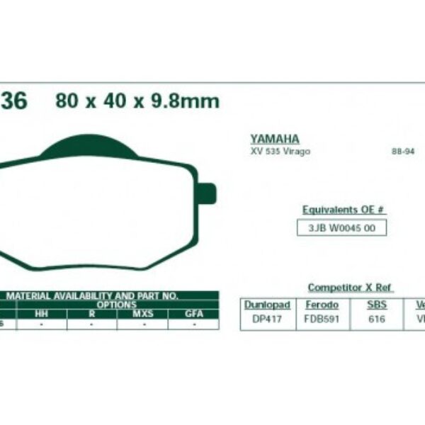 Klocki hamulcowe EBC FA136 Yamaha XV 535 Virago