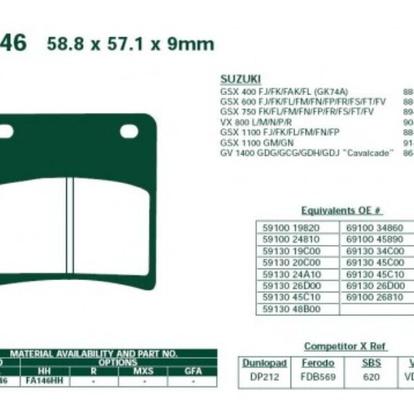 Klocki hamulcowe EBC FA146HH Suzuki VX 800