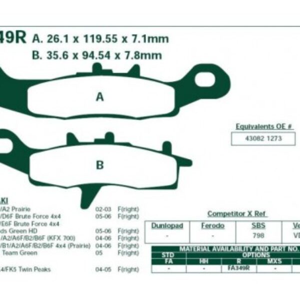 Klocki hamulcowe EBC FA349R Kawasaki KFX 700