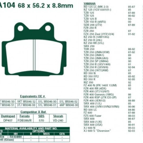 Klocki hamulcowe EBC FA104