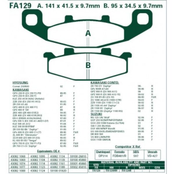 Klocki hamulcowe EBC FA129 Kawasaki KLE / ER 500